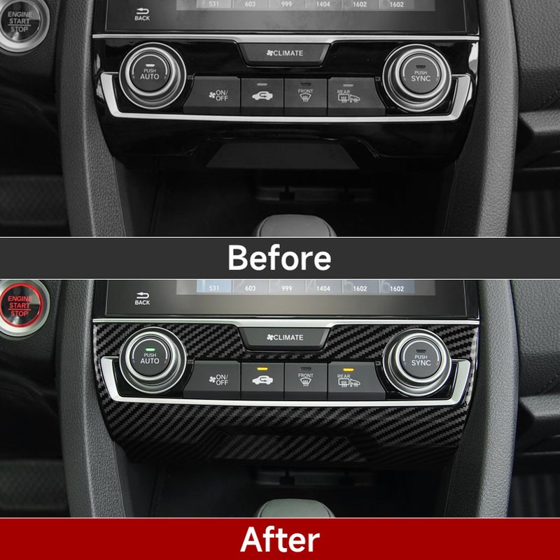 BRMYL Air Condiitioning Center Console Panel Decals for 2016-2021 Honda Civic 10th Gen Accessories ABS Carbon Fiber Stickers  NOT for The CAR with Warmer Buttons - Image 3